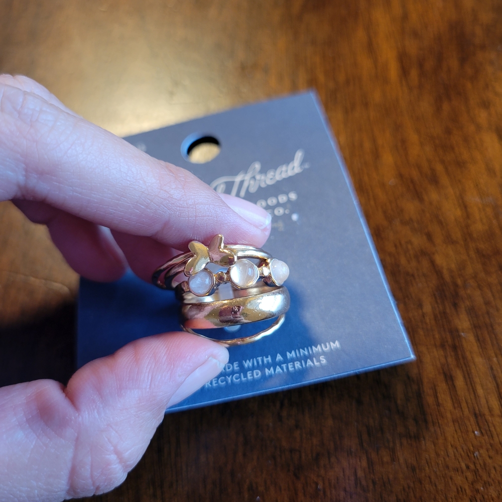 Universal Thread Gold Stackable Rings with Rose Quartz Accents- Assorted Sizes - Picture 2 of 4